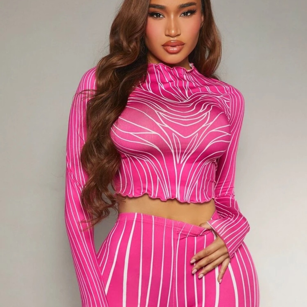 Pink and White Striped Crop Top and Skirt Set
